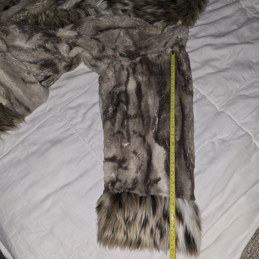 Adrienne Landau Brown & Cream Faux Fur Trim Spotted Kimono Jacket Womens Large - Picture 13 of 15